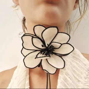 ZARA Ecru & Black Floral Cord Choker Necklace | NWOT